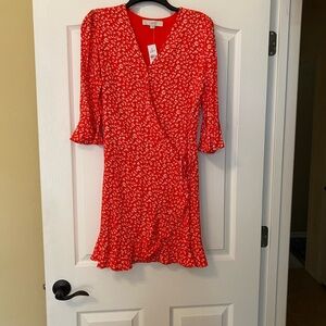 NWT LOFT Red and White Floral Romper Dress